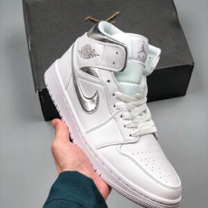 Air Jordan 1 Mid White Metallic Silver 554724-105 For Sale