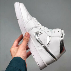 Air Jordan 1 Mid White Metallic Silver 554724-105 For Sale