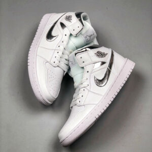 Air Jordan 1 Mid White Metallic Silver 554724-105 For Sale