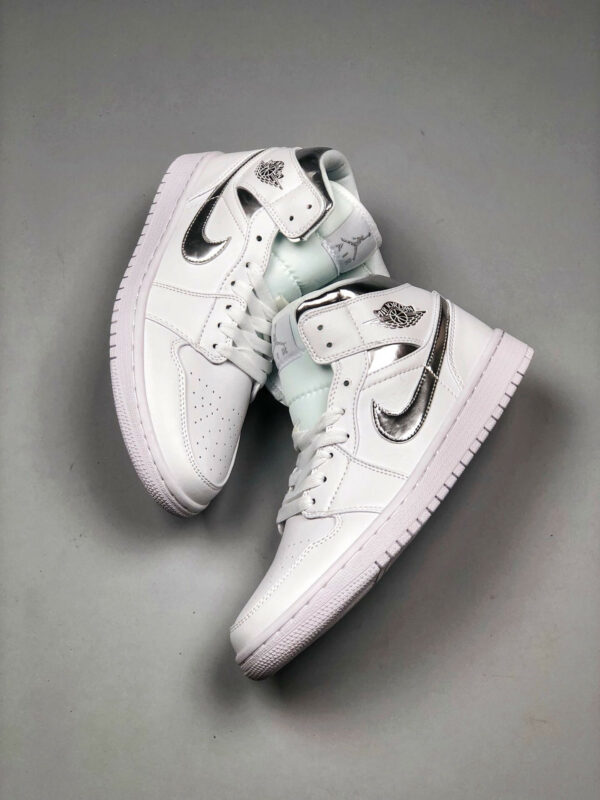 Air Jordan 1 Mid White Metallic Silver 554724-105 For Sale