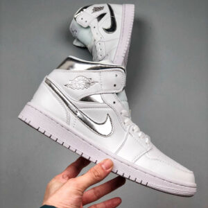 Air Jordan 1 Mid White Metallic Silver 554724-105 For Sale