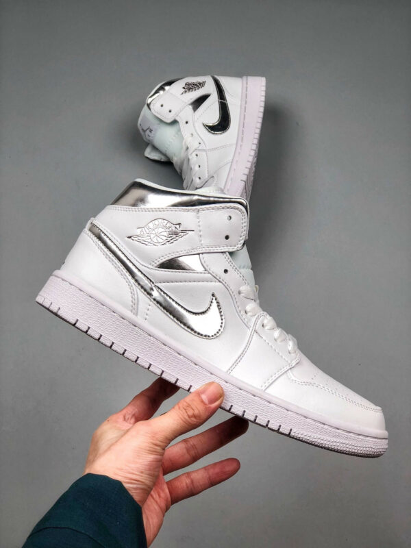 Air Jordan 1 Mid White Metallic Silver 554724-105 For Sale