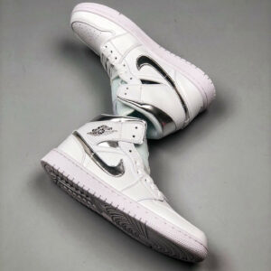 Air Jordan 1 Mid White Metallic Silver 554724-105 For Sale