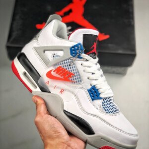 Air Jordan 4 What The White Fire Red-Tech Grey-Military Blue For Sale