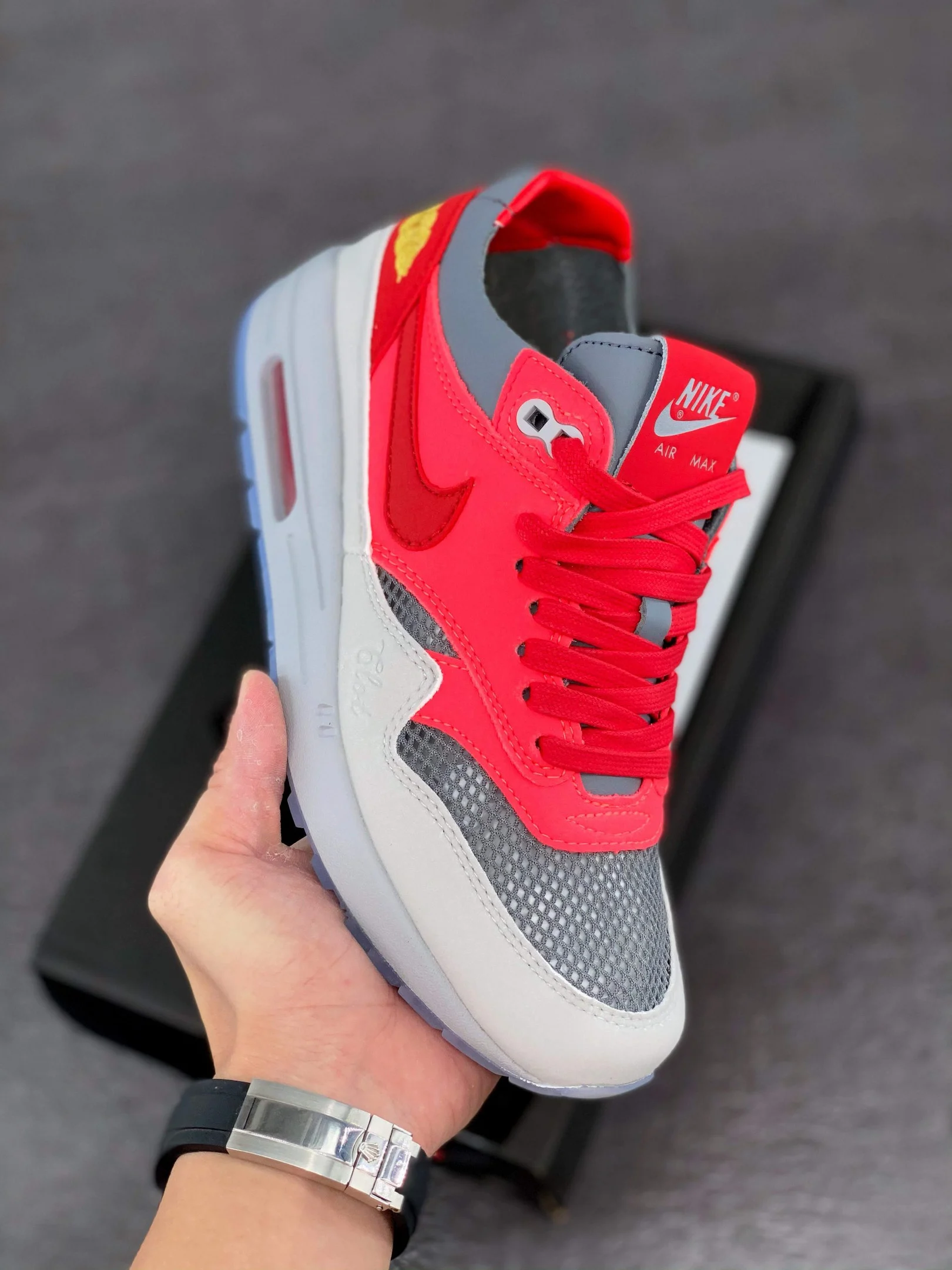 Clot x Nike Air Max 1 K.O.D. Solar Red University Red-Cool Grey For Sale