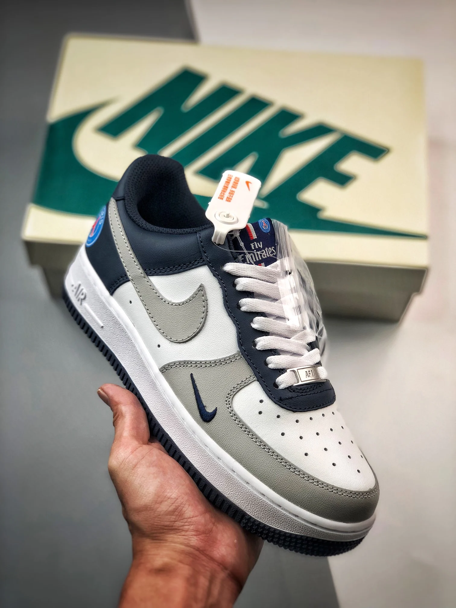 Custom Nike Air Force 1 Low Paris White Grey Navy For Sale