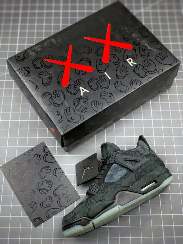 KAWS x Air Jordan 4 Black Black-Clear Glow For Sale