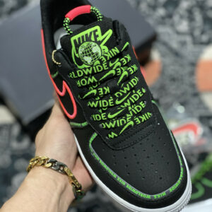 Nike Air Force 1 Worldwide Black Flash Crimson-Green For Sale