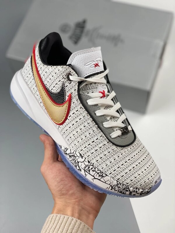 Nike LeBron 20 The Debut White Metallic Gold-Black-University Red For Sale