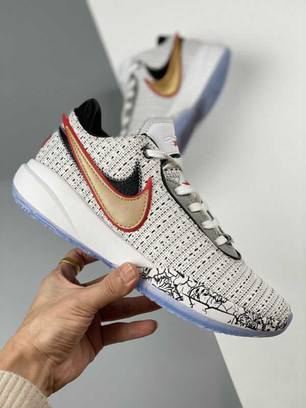 Nike LeBron 20 The Debut White Metallic Gold-Black-University Red For Sale