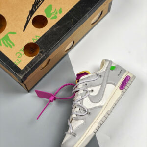 Off-White x Nike Dunk Low 03 of 50 Sail Grey Purple For Sale