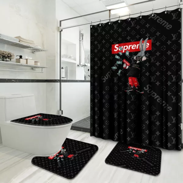 Louis Vuitton Supreme Rabbit Money Bathroom Set Hypebeast Luxury Fashion Brand Bath Mat Home Decor