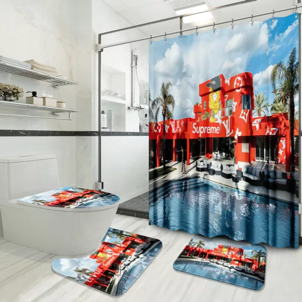 Louis Vuitton Supreme Pool Party Bathroom Set Bath Mat Hypebeast Luxury Fashion Brand Home Decor