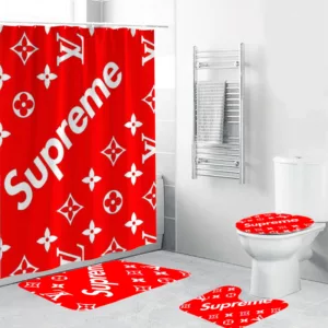 Louis Vuitton Supreme Red Bathroom Set Hypebeast Luxury Fashion Brand Bath Mat Home Decor