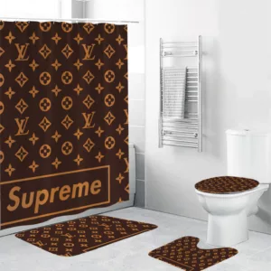 Louis Vuitton Supreme Brown Bathroom Set Bath Mat Hypebeast Luxury Fashion Brand Home Decor