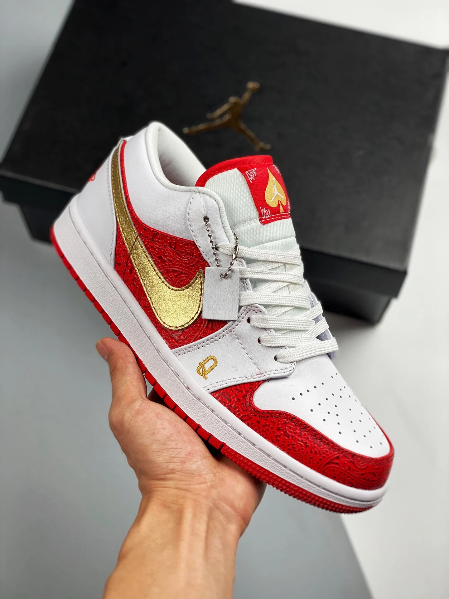 Air Jordan 1 Low Spades White Red Gold For Sale