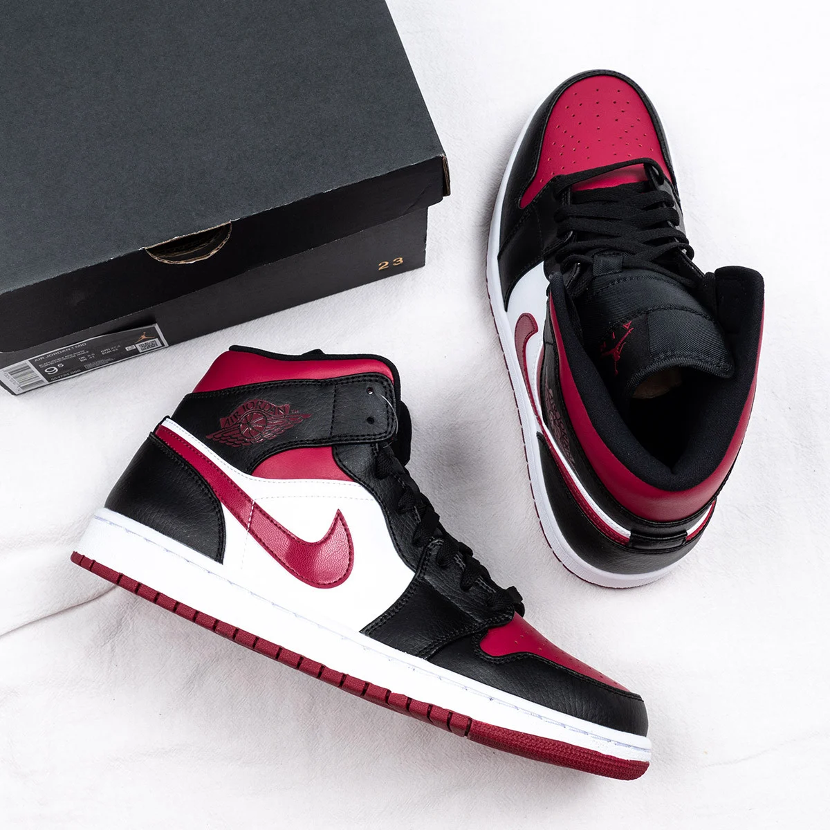 Air Jordan 1 Mid Bred Toe White Black Red On Sale