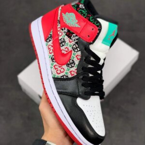 Air Jordan 1 Mid Christmas Sweater White Black-Roma Green-University Red For Sale