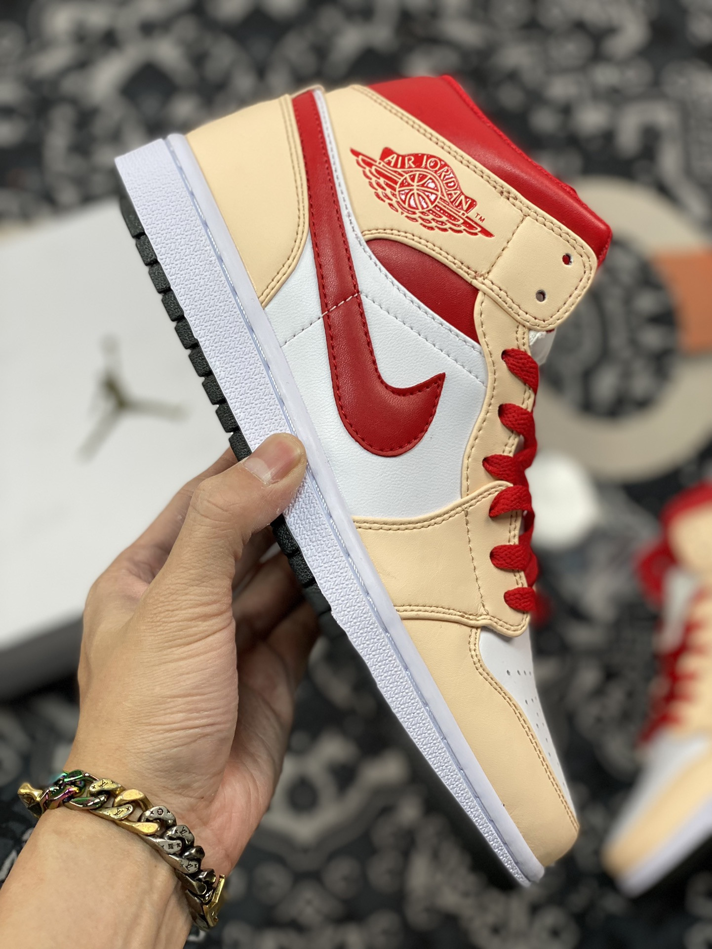 Air Jordan 1 Mid White Beige Red 554725-201 For Sale