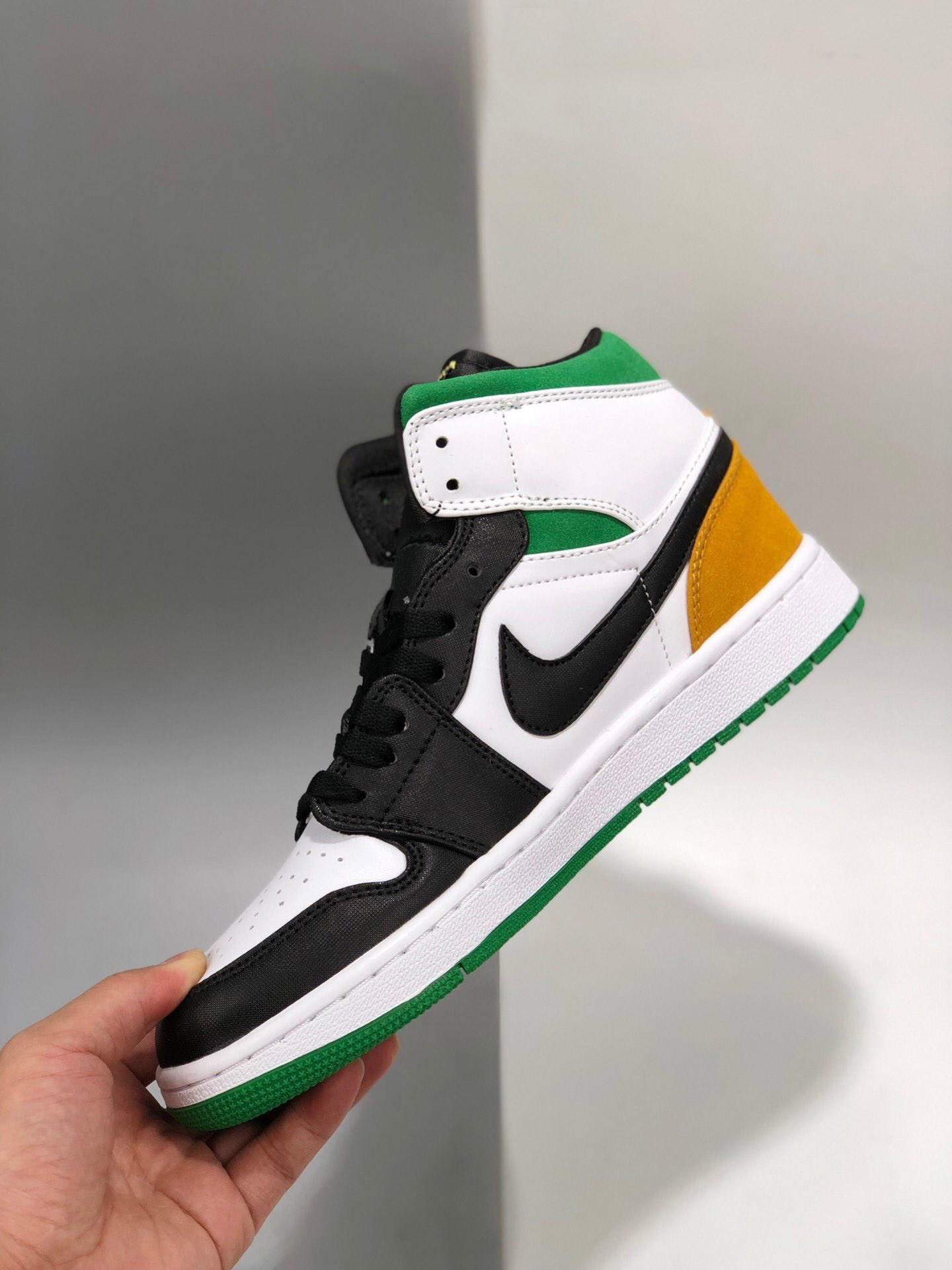 Air Jordan 1 Mid White Laser Orange-Black-Lucky Green For Sale