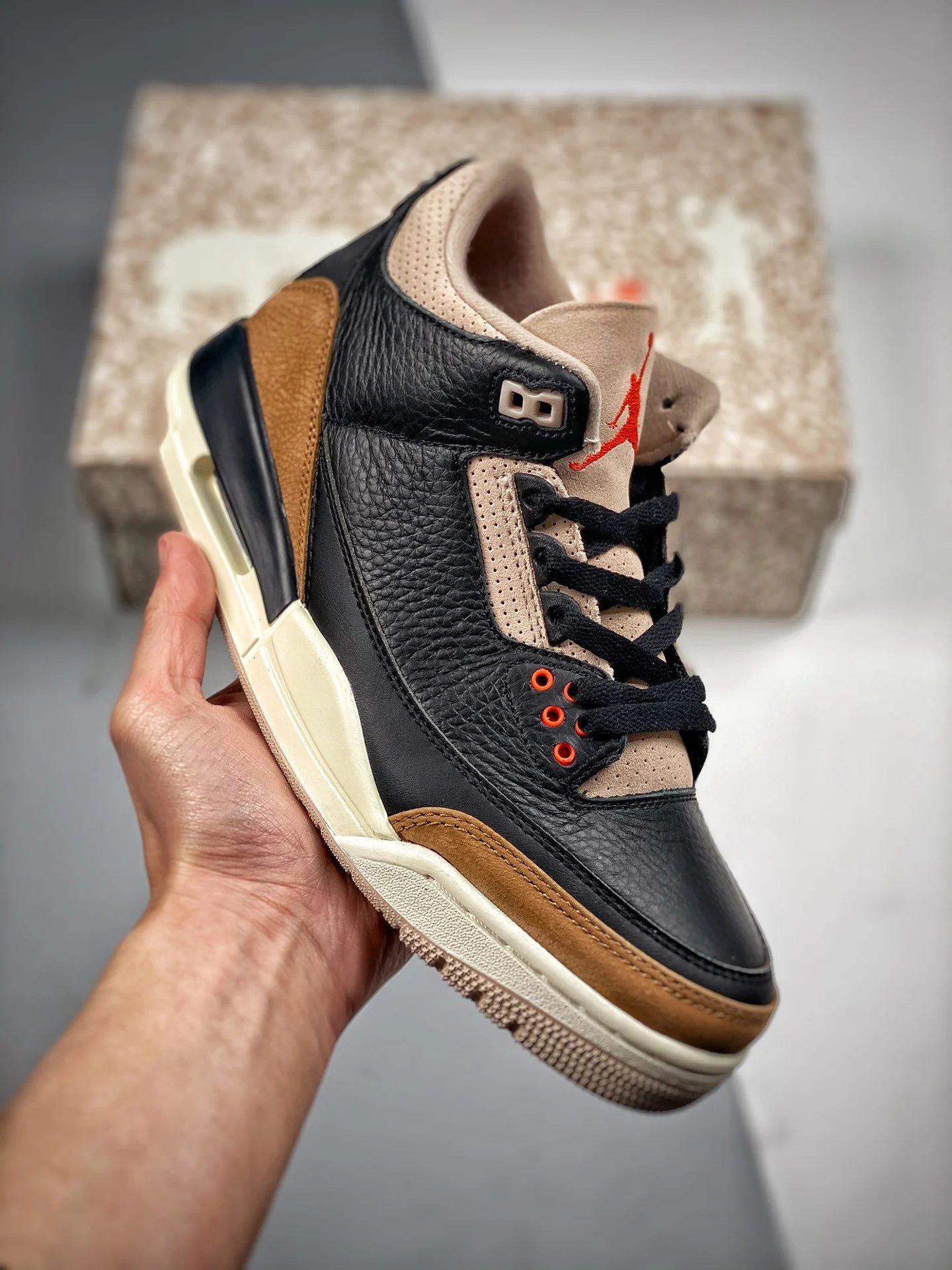 Air Jordan 3 Desert Elephant Black Rush Orange Fossil StoneSail For Sale