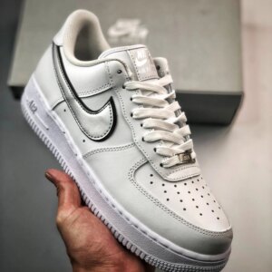 Nike Air Force 1 Low Silver Swooshes White Metallic Silver-Black For Sale