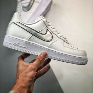 Nike Air Force 1 Low Silver Swooshes White Metallic Silver-Black For Sale