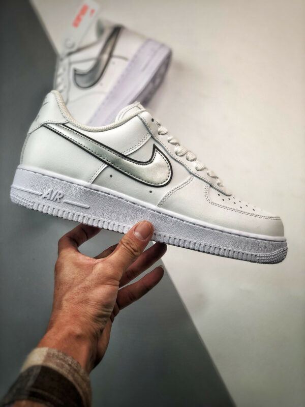 Nike Air Force 1 Low Silver Swooshes White Metallic Silver-Black For Sale