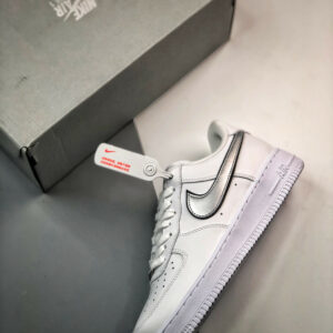 Nike Air Force 1 Low Silver Swooshes White Metallic Silver-Black For Sale