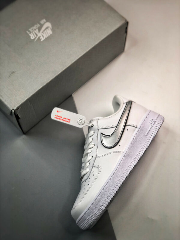 Nike Air Force 1 Low Silver Swooshes White Metallic Silver-Black For Sale