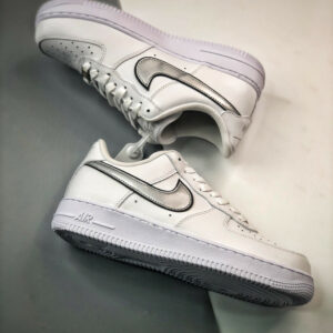 Nike Air Force 1 Low Silver Swooshes White Metallic Silver-Black For Sale