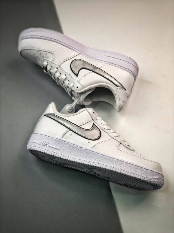 Nike Air Force 1 Low Silver Swooshes White Metallic Silver-Black For Sale