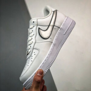 Nike Air Force 1 Low Silver Swooshes White Metallic Silver-Black For Sale