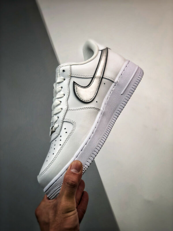 Nike Air Force 1 Low Silver Swooshes White Metallic Silver-Black For Sale