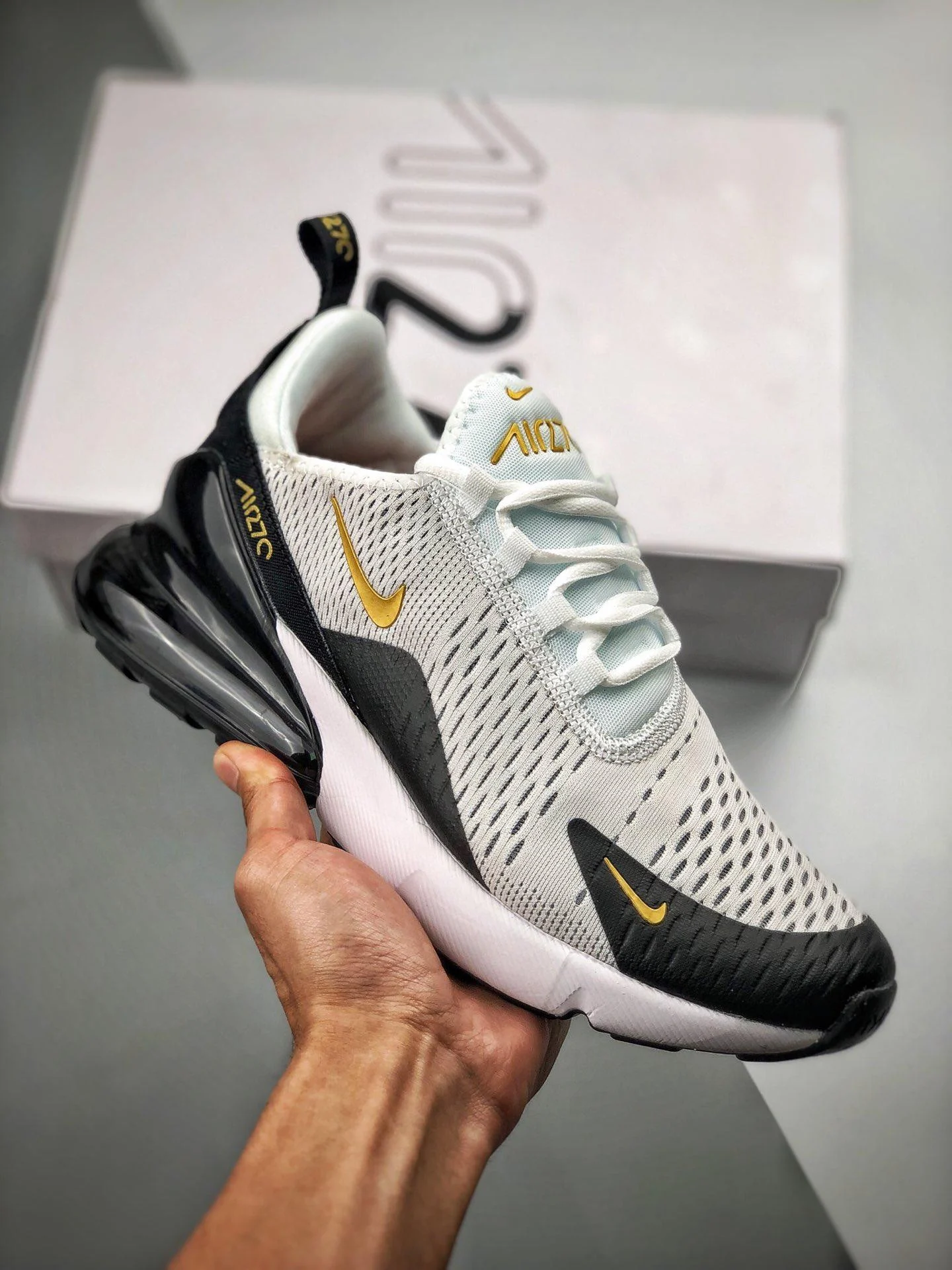 Nike Air Max 270 White Metallic Gold Black For Sale