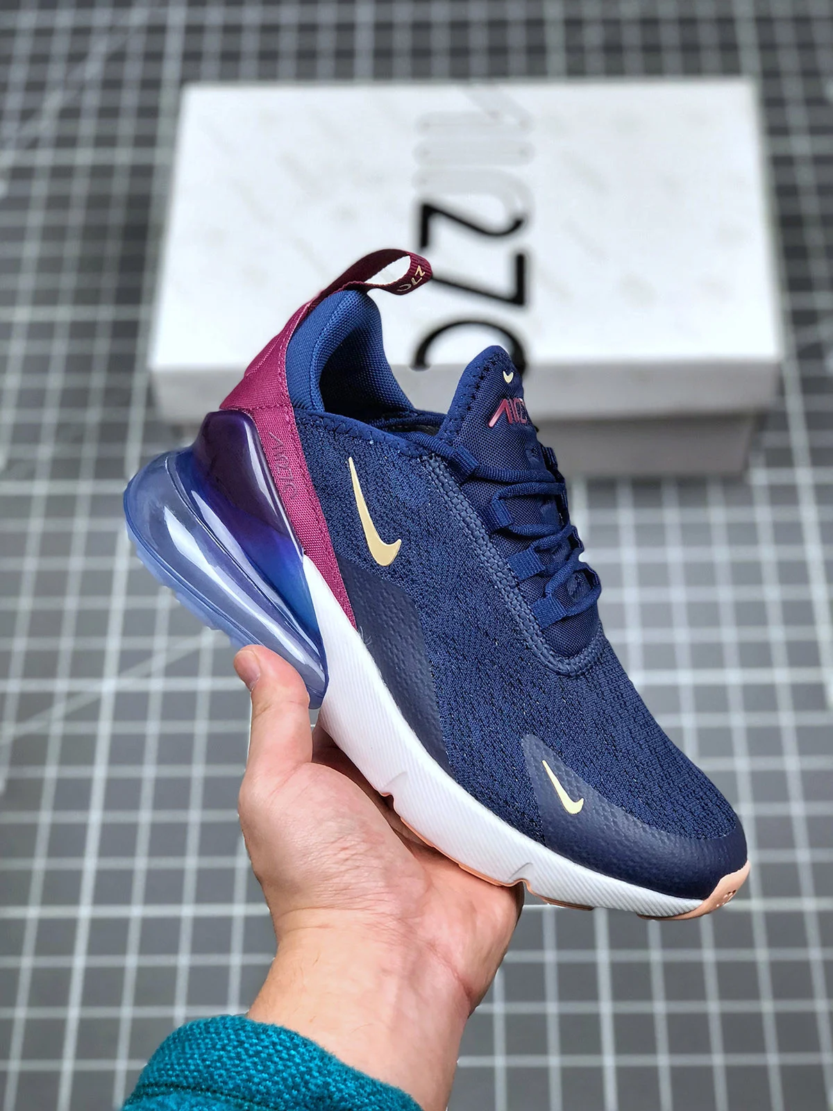 Nike WMNS Air Max 270 Navy Blue Burgundy AH6789-402 For Sale