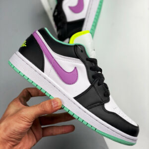 Air Jordan 1 Low GS White Black-Green Glow For Sale