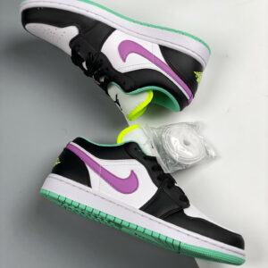 Air Jordan 1 Low GS White Black-Green Glow For Sale