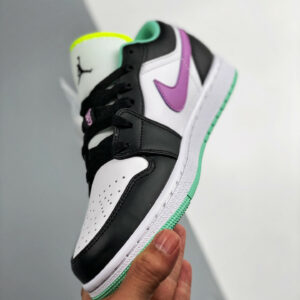 Air Jordan 1 Low GS White Black-Green Glow For Sale