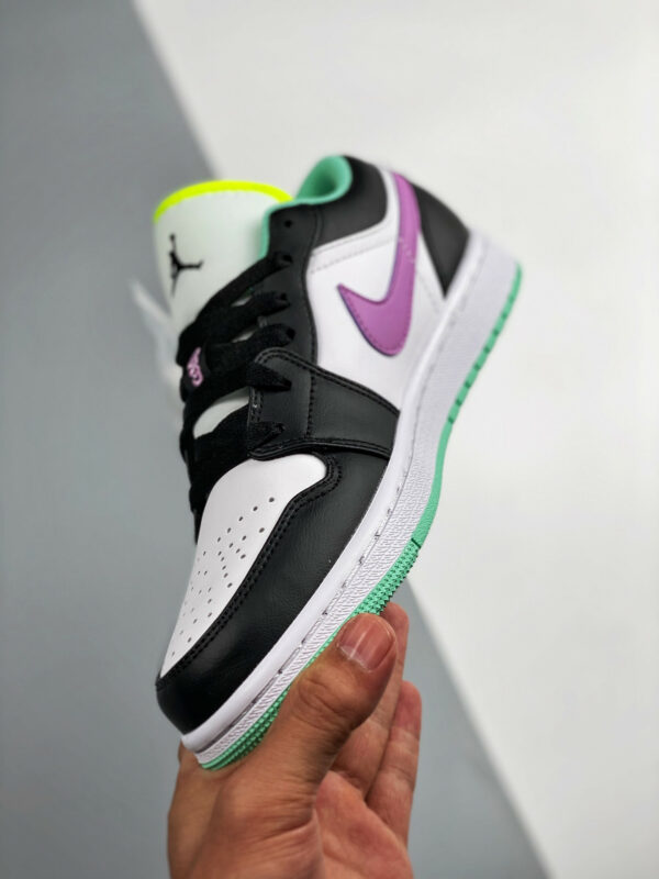 Air Jordan 1 Low GS White Black-Green Glow For Sale