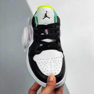 Air Jordan 1 Low GS White Black-Green Glow For Sale