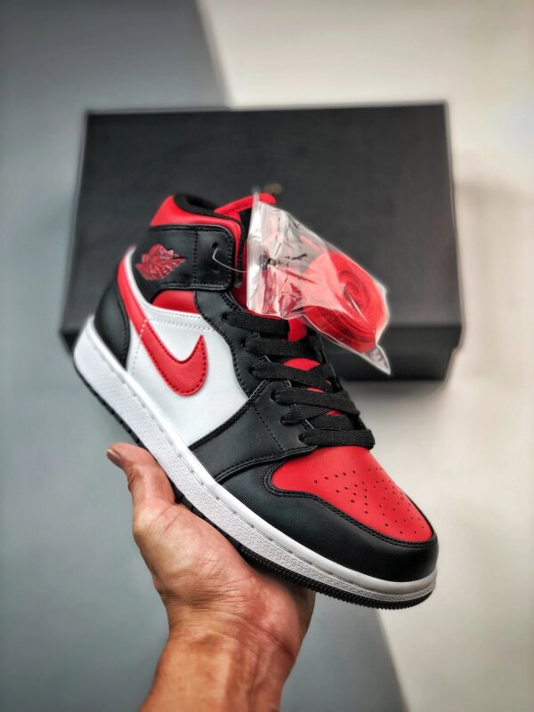 Air Jordan 1 Mid Bred Toe Black White-Fire Red 554724-079 For Sale