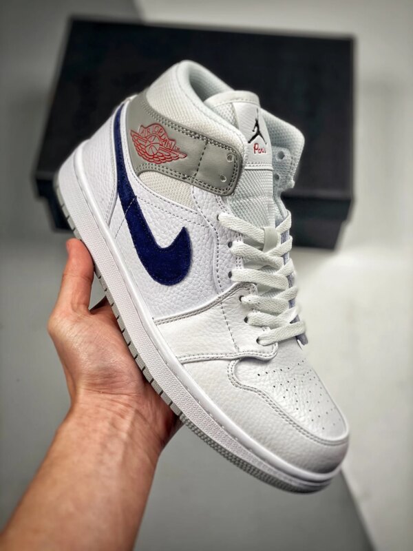 Air Jordan 1 Mid Paris White University Red Stealth Navy For Sale