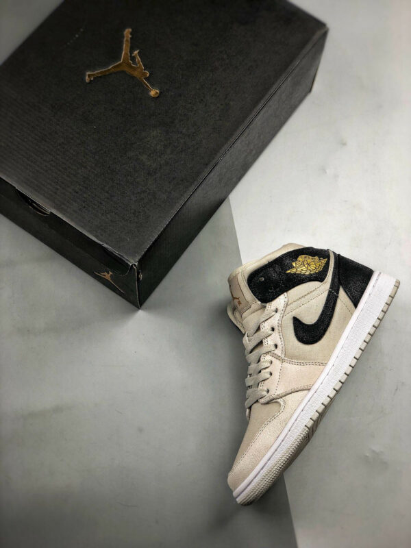 Air Jordan 1 Mid Light Bone Metallic Gold 554725-023 On Sale