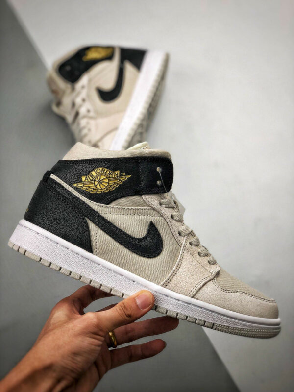 Air Jordan 1 Mid Light Bone Metallic Gold 554725-023 On Sale