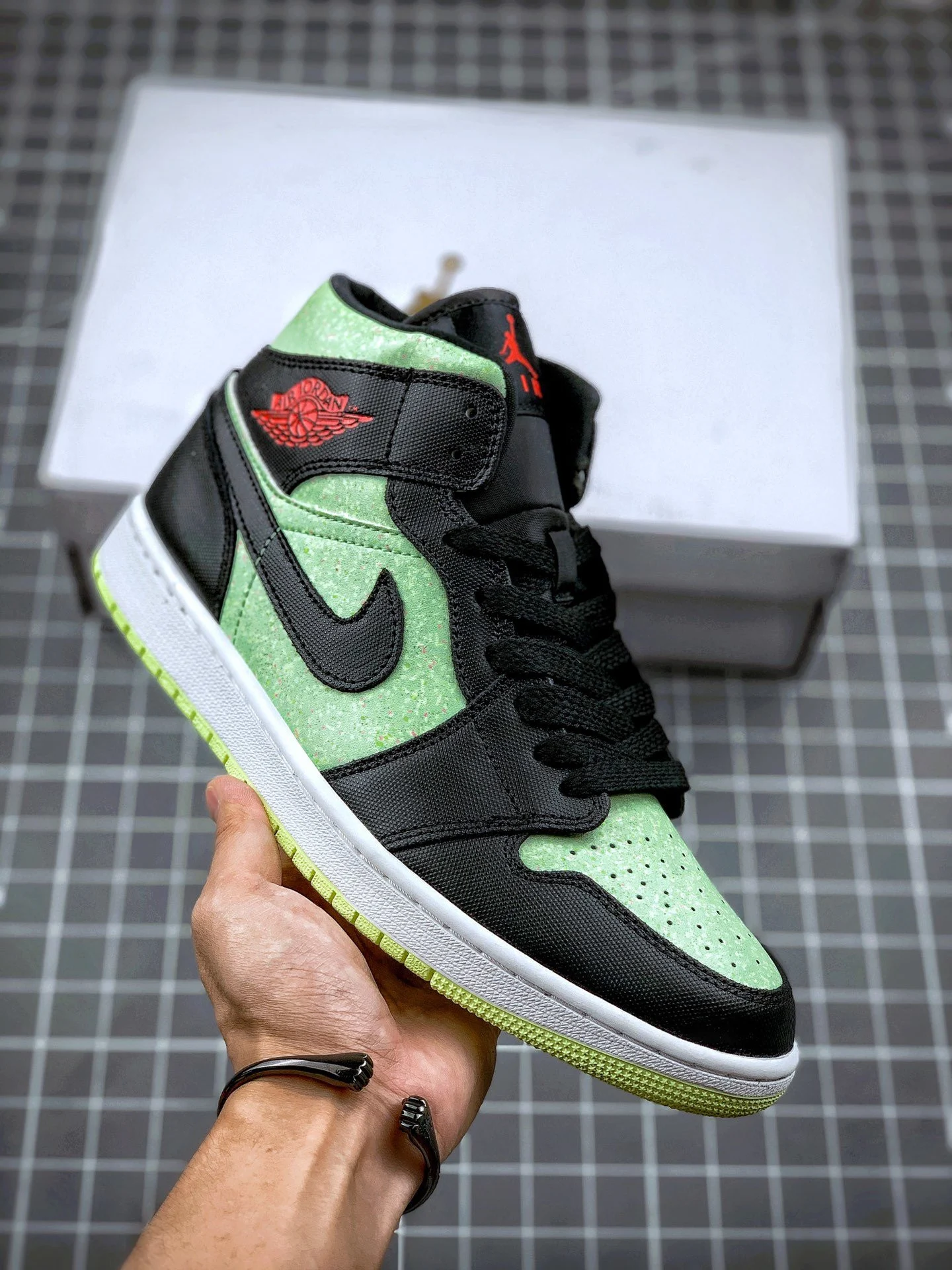 Air Jordan 1 Mid SE Black Chile Red-Barely Volt For Sale