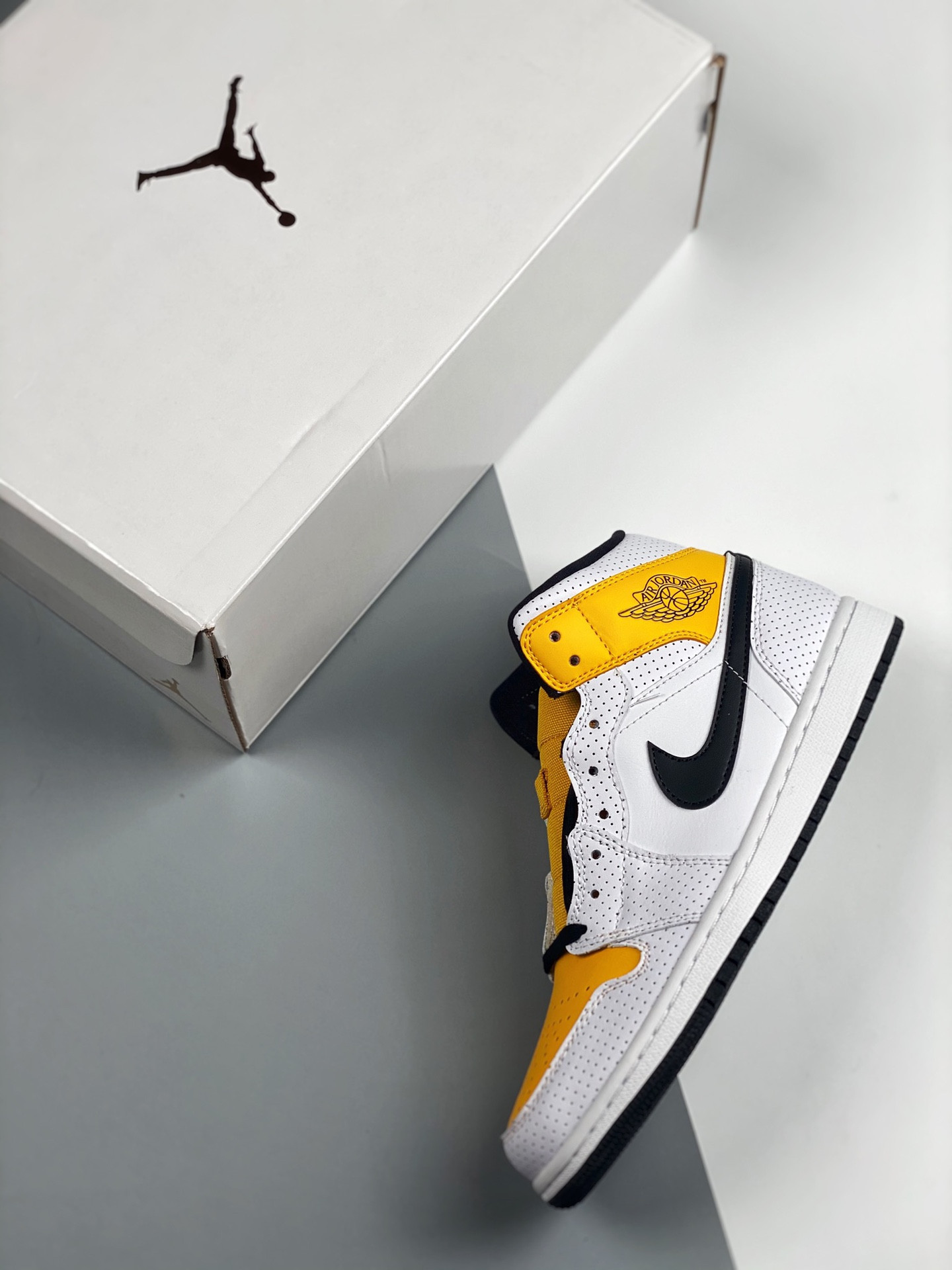 Air Jordan 1 Mid White Black-University Gold For Sale