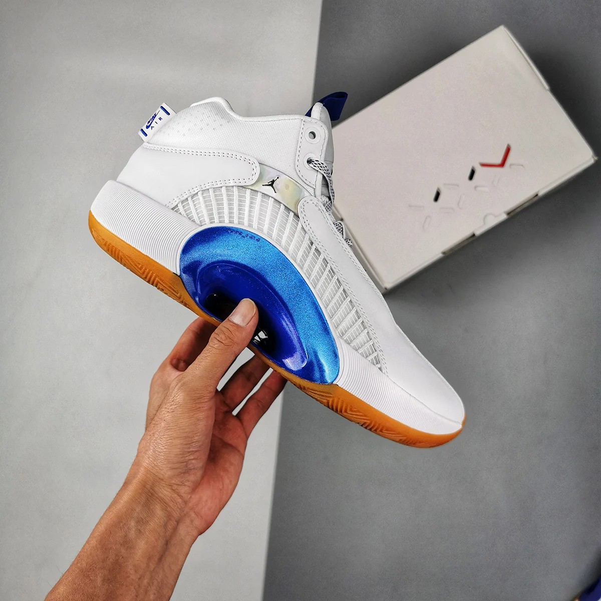 Air Jordan 35 Sisterhood White Black-Hyper Royal-Gum Medium Brown