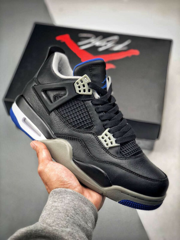 Air Jordan 4 Motorsport Away Black Game Royal-Matte Silver-White For Sale