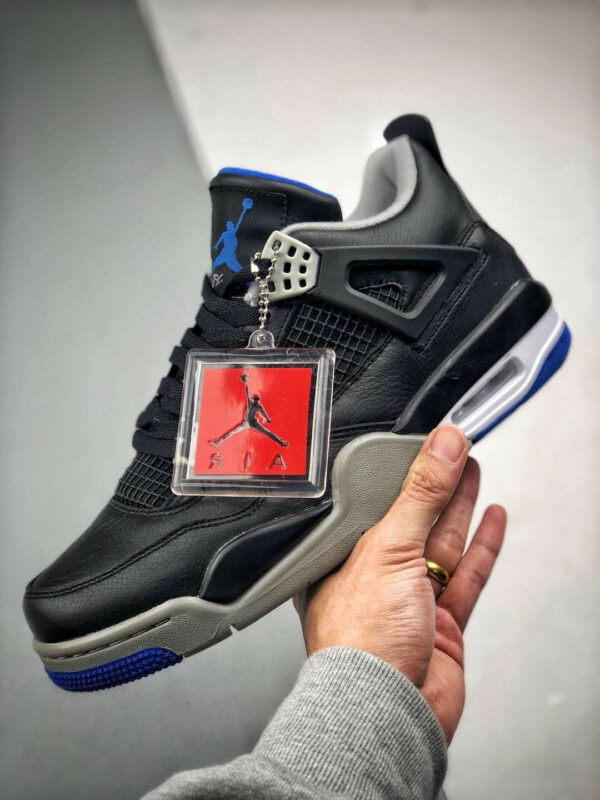 Air Jordan 4 Motorsport Away Black Game Royal-Matte Silver-White For Sale